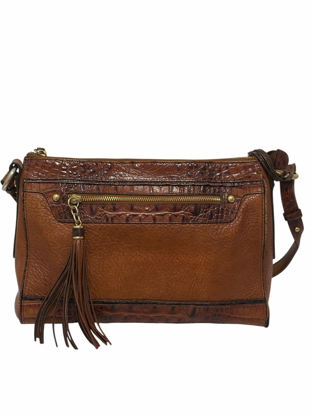 Brahmin Brown Crocodile Embossed Leather Shoulder Bag